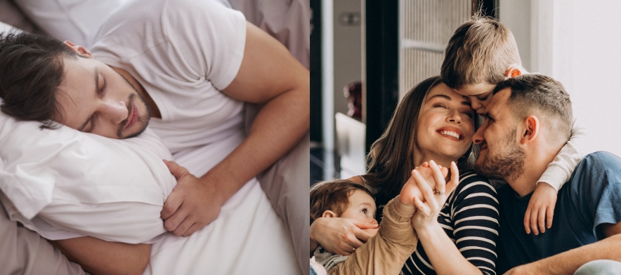 Man sleeping happily spend time with family