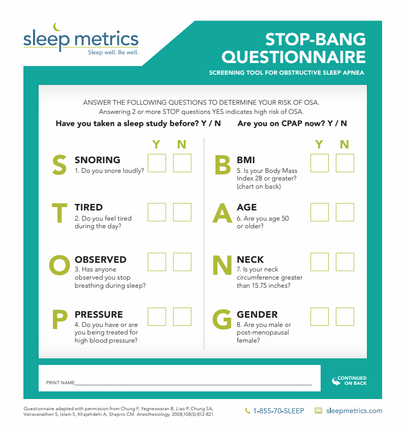 STOP BANG Questionnaire Download Link